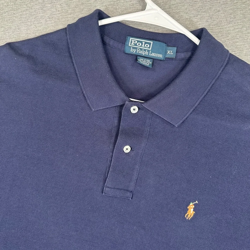 Ralph Lauren Polo Shirt Mens XL Navy Blue Pima Cotton Short Sleeve Flesh Pony